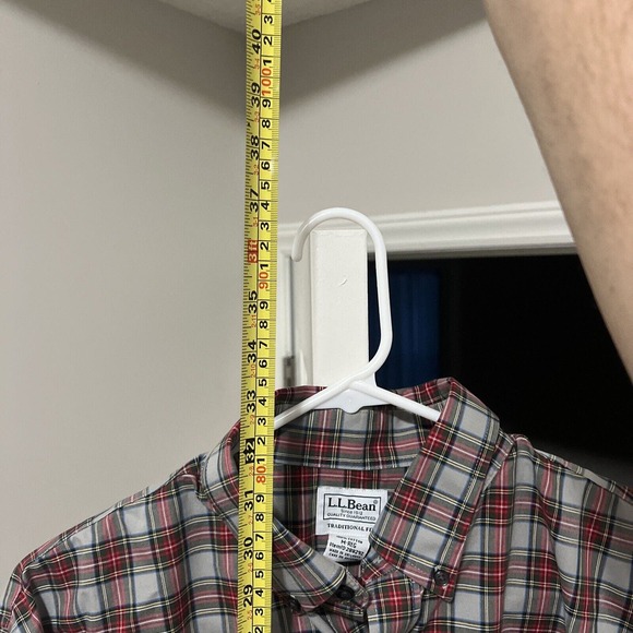 LL Bean Shirt Mens Medium Gray Red Flannel Button Up Traditional Fit Long Sleeve - Picture 4 of 5
